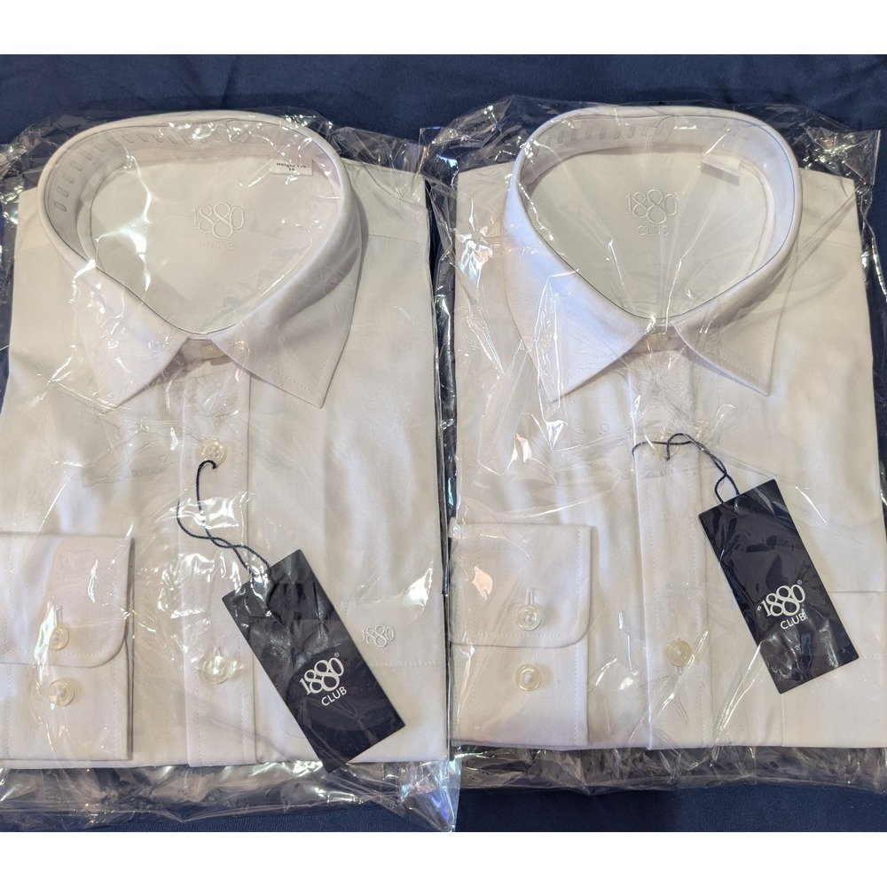 1880 Club Boys Kids White Button Up DRESS SHIRT Sz:‎ 14 New 2 Pack